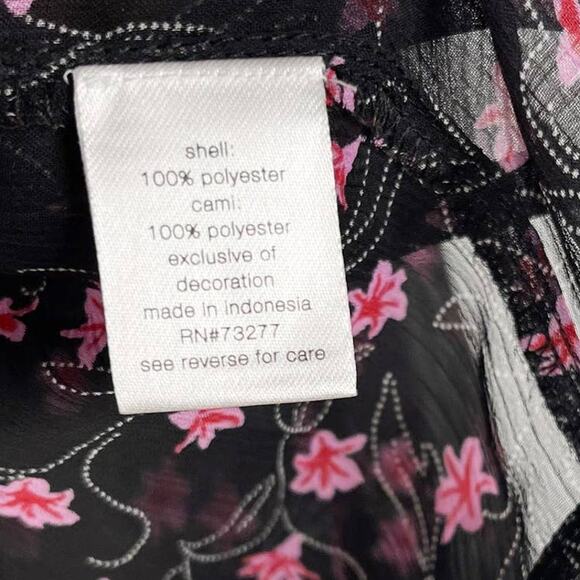 Elizabeth & James Floral Sheer Smocked Top XSmall Black Pink Long Sleeve Blouse - Picture 7 of 12